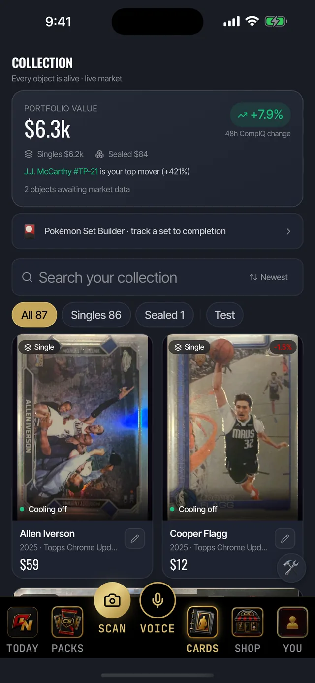 A collection in the app showing portfolio value and recent change
